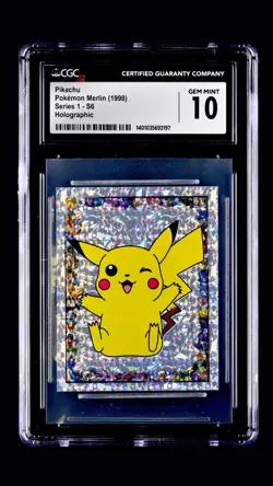 CGC 10 GEM MINT Pikachu S6 Merlin Series 1 Holographic Sticker Pokemon TCG 1998 - Image 1