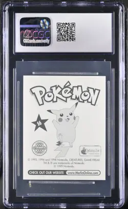 CGC 10 GEM MINT Pikachu S6 Merlin Series 1 Holographic Sticker Pokemon TCG 1998 - Image 2