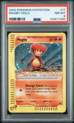 2002 POKEMON EXPEDITION #17 MAGBY-HOLO PSA 8 - Image 1