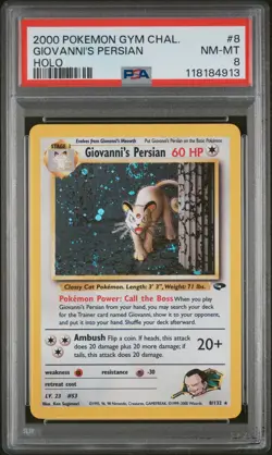 2000 Pokemon Vintage WOTC Gym Challenge Giovanni's Persian #8 PSA 8 SWIRL* PSA 8 - Image 1