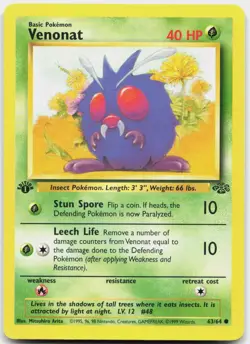 Venonat 63/64 Common Jungle Pokemon 1st Edition Moderately Played - Image 1