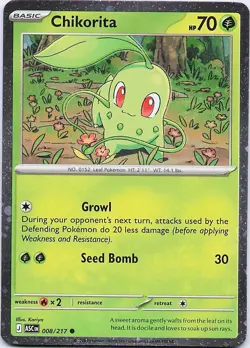 Chikorita - (Cosmos Holo) 008/217 Miscellaneous Cards Pokemon NM *Swirl* - Image 1
