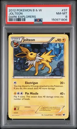 2012 POKEMON BLACK & WHITE DARK EXPLORERS #37 JOLTEON PSA 8 - Image 1