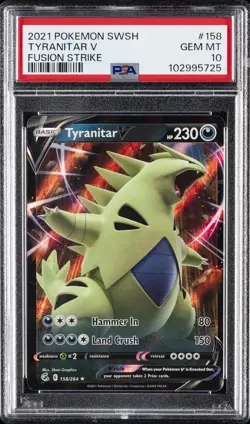 2021 POKEMON SWORD & SHIELD FUSION STRIKE #158 TYRANITAR V PSA 10 - Image 1