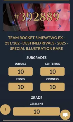 Pokemon Team Rocket's Mewtwo EX 231/182 ACE 10 PERFECT Subgrades Destined Rivals - Image 4