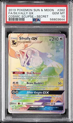 2019 POKEMON SUN & MOON COSMIC ECLIPSE SECRET #262 FULL ART/SILVALLY GX PSA 10 - Image 1