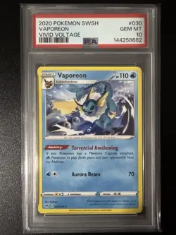 LOW POP! Pokemon Vivid Voltage Vaporeon 30 PSA 10 Gem Mint - Image 1