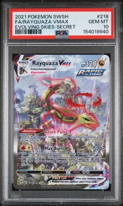 2021 POKEMON SWORD & SHIELD EVOLVING SKIES #218 FA/RAYQUAZA VMAX SECRET PSA 10 - Image 1
