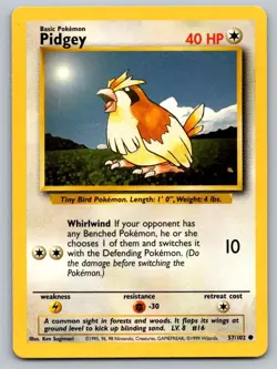 Pidgey 57/102 Common Base Set Unlimited Pokemon Lightly Played - Image 1