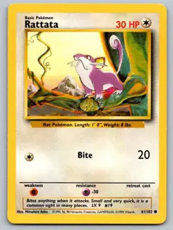 Rattata 61/102 Common Base Set Unlimited Pokemon Lightly Played - Image 1