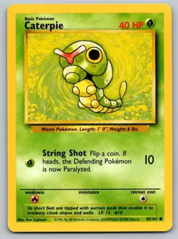 Caterpie 45/102 Common Base Set Unlimited Pokemon Lightly Played - Image 1