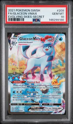 2021 POKEMON SWORD & SHIELD EVOLVING SKIES #209 FA/GLACEON VMAX SECRET PSA 10 - Image 1