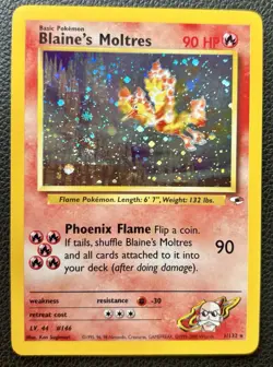 Blaine’s Moltres Gym Heroes Holo Unlimited MINTY WITH SWIRL WoTC Pokemon Card - Image 1