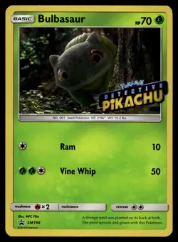 POKEMON BULBASAUR - (DETECTIVE PIKACHU STAMPED) SUN & MOON PROMO SM198 HOLO NM/M - Image 1