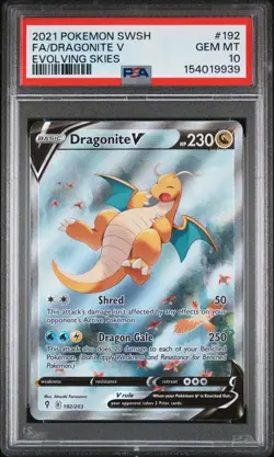 2021 POKEMON SWORD & SHIELD EVOLVING SKIES #192 FA/DRAGONITE V PSA 10 - Image 1