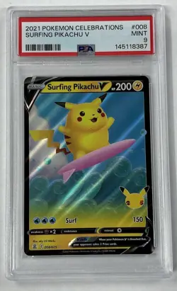 2021 POKEMON CELEBRATIONS #008 SURFING PIKACHU V PSA 9 - Image 1