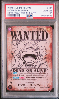 One Piece PSA 10 Monkey D Luffy OP09 Wanted Alternative #119 2024 Japanese - Image 2