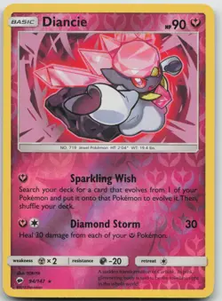 Diancie 94/147 Holo Rare Burning Shadows Pokemon Reverse Holo LP/MP - Image 1