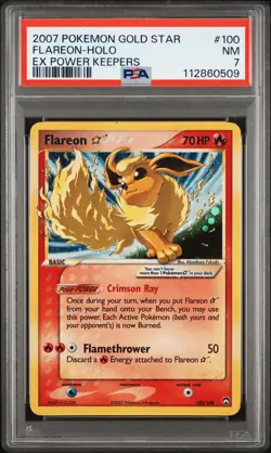 2007 POKEMON EX POWER KEEPERS #100 FLAREON-HOLO EX GOLD STAR PSA 7 - Image 1