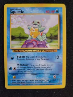 Squirtle 63/102 Base Set - Common 1999 Pokemon Card + 5 free bonus cards - Image 1