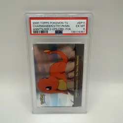 1st Print CHARMANDER THE STRAY POKEMON HOLO Topps BLUE LOGO POKEMON CARD PSA 6 - Image 1