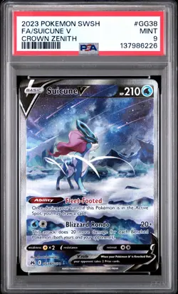2023 POKEMON SWORD & SHIELD CROWN ZENITH #GG38 FULL ART/SUICUNE V PSA 9 - Image 1