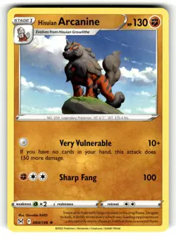 Hisuian Arcanine 084/196 Rare Lost Origin Pokemon Near Mint - Image 1