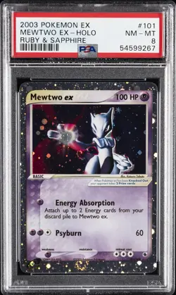 2003 POKEMON EX RUBY & SAPPHIRE #101 MEWTWO EX-HOLO PSA 8 - Image 1