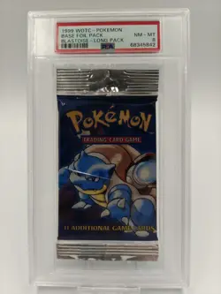 1999 POKEMON BASE SET PACK BLASTOISE LONG PACK PSA 8 *SCRATCHED SLAB* - Image 1