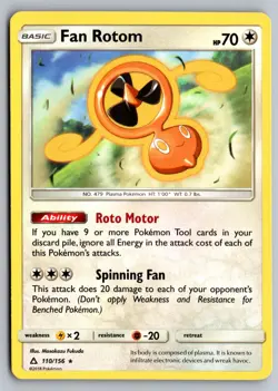 Fan Rotom 110/156 Rare Ultra Prism Pokemon Lightly Played - Image 1