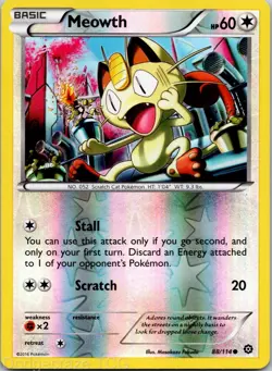 Meowth 88/114 Common Steam Siege Pokemon Reverse Holo NM - Image 1