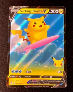 Pikachu V Surfing Pikachu 2021 Pokemon Celebrations 008/025 Full Art Holo - Image 1