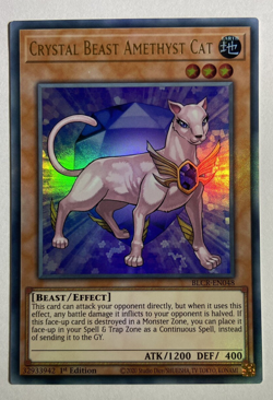 YuGiOh Crystal Beast Amethyst Cat BLCR-EN048 Ultra Rare 1st Edition - Image 1