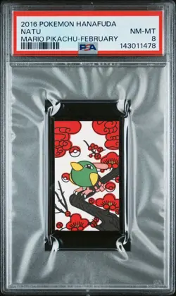 2016 POKEMON HANAFUDA MARIO PIKACHU FEBRUARY NATU PSA 8 - Image 1
