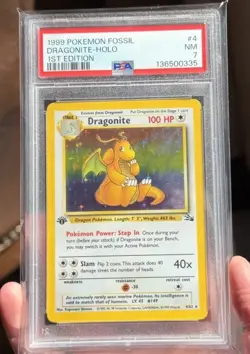 Pokemon 1st edition Fossil Dragonite Holo 4/62 PSA 7 - Image 1