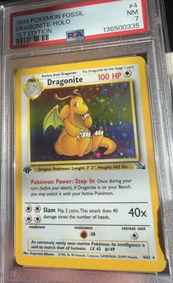 Pokemon 1st edition Fossil Dragonite Holo 4/62 PSA 7 - Image 2