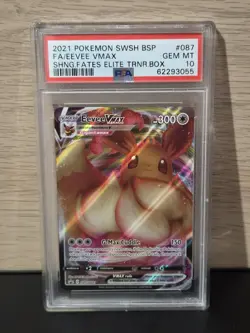 Eevee Vmax SWSH087 PSA 10 Pokemon Shining Fates Black Star Promo - Image 1