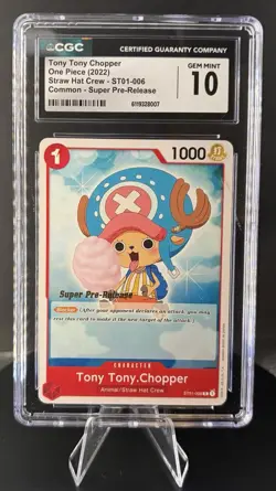 2022 ONE PIECE SUPER PRE RELEASE ST01-006 TONY TONY CHOPPER PSA 10 GEM MINT - Image 1
