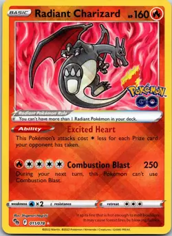 Radiant Charizard Holo Radiant Rare Pokemon GO 011/078 NM - Image 1