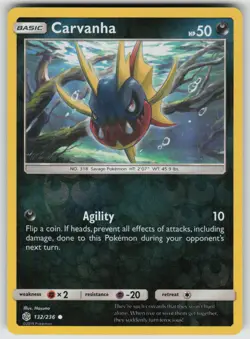 Carvanha 132/236 Common Cosmic Eclipse Pokemon Reverse Holo Near Mint - Image 1