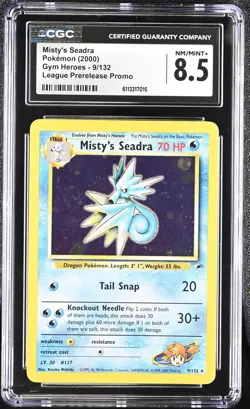 CGC 8.5 Misty's Seadra 9/132 League Prerelease Holo Promo Graded Pokemon Card - Image 1