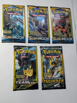 5x PACK ART SET - Pokemon TEAM UP + Sun & Moon Base 3 CARD Booster packs 5x NEW - Image 3