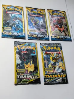 5x PACK ART SET - Pokemon TEAM UP + Sun & Moon Base 3 CARD Booster packs 5x NEW - Image 4