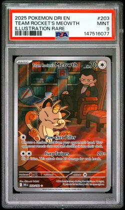 2025 POKEMON DESTINED RIVALS #203 TEAM ROCKET'S MEOWTH ⭐PSA 9 MINT⭐ - Image 1
