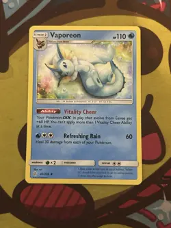 Pokemon Vaporeon 42/236 - SM Cosmic Eclipse - Non Holo - Excellent - Image 1