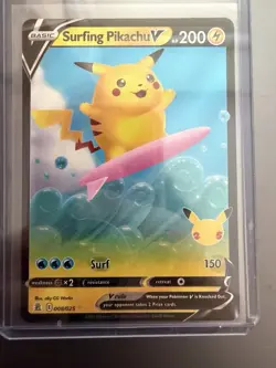 Pokemon TCG Surfing Pikachu v Celebrations Holo Ultra Rare Card 008/025 - Image 1