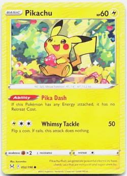 Pikachu 052/196 Common Lost Origin Pokemon Near Mint - Image 1