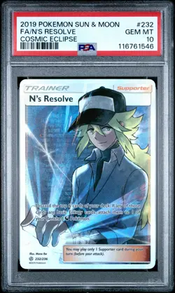 2019 POKEMON SUN & MOON COSMIC ECLIPSE #232 FULL ART/N'S RESOLVE PSA 10 - Image 1