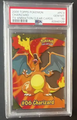 2000 TOPPS POKEMON TV ANIMATION CLEAR CARDS #PC3 CHARIZARD PSA 10 - Image 1
