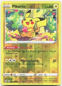 Pikachu 052/196 Common Lost Origin Pokemon Reverse Holo Lightly Played - Image 1